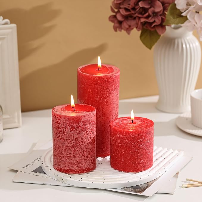 3x4 Inch Bright Red Pillar Candles Set of 3 - Image 3