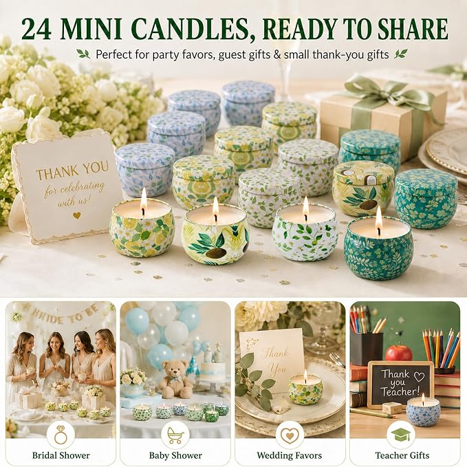 24 Pack Mini Scented Candles for Party Favors, 2.5 oz Soy Wax Tin Candle Gift - Image 3
