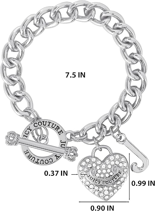 Juicy Couture Bracelet 7-7.5", Goldtone Heart Charm and Toggle Bracelets for Women, Juicy Jewelry