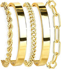 Gold Bracelets Set for Women Non Tarnish, 14K Gold Plated Sterling Silver Chunky Cuff Bracelet Stackable Gold Bangles Bracelet for Women Trendy Fashion Accessories Tie Knot Cuban Rope Paperclip Beaded Bracelet Stack Jewelry Valentines Day Gifts