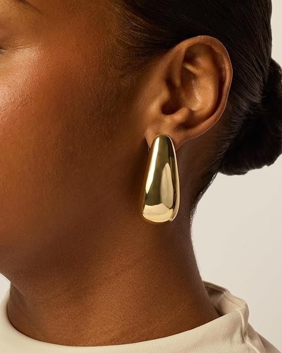 PAVOI 14K Gold Plated 925 Sterling Silver Posts Statement Earrings for Women - Geometric Dome Teardrop Drop Dangle Hoop Chunky Gold Earrings