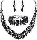 BriLove Women's Wedding Bridal Austrian Crystal Marquise Cluster Collar Necklace Dangle Earrings Set