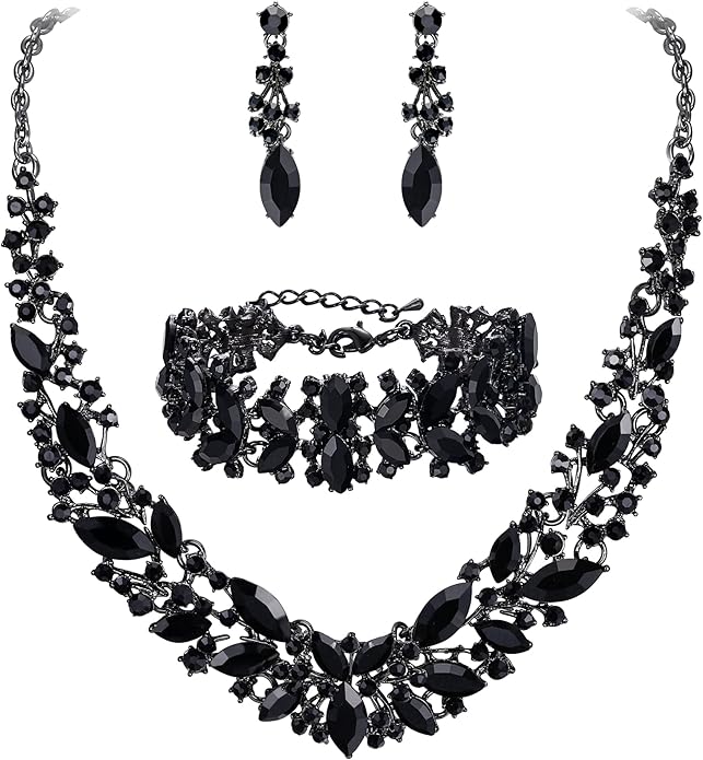 BriLove Women's Wedding Bridal Austrian Crystal Marquise Cluster Collar Necklace Dangle Earrings Set