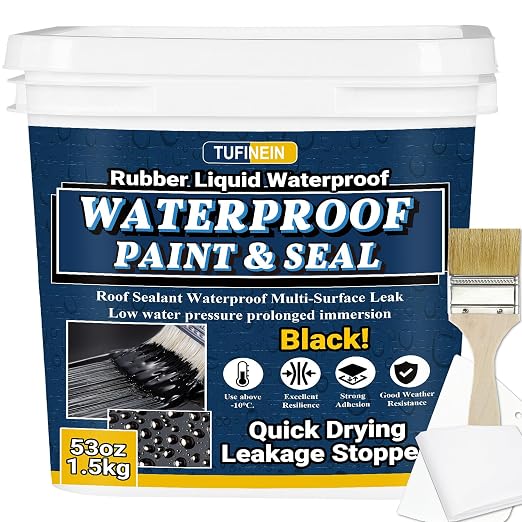 Rubber Liquid Waterproof Sealant, TUFINEIN 53oz/1.5kg Black Quick Drying Multi by TUFINEIN