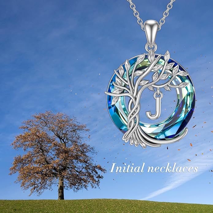TOUPOP Gifts for Women Tree of Life Necklace 925 Sterling Silver Initial Pendant Family Tree Crystal Jewelry Valentine's Day Birthday Gifts for Her Mom Wife Girlfriend Daughter