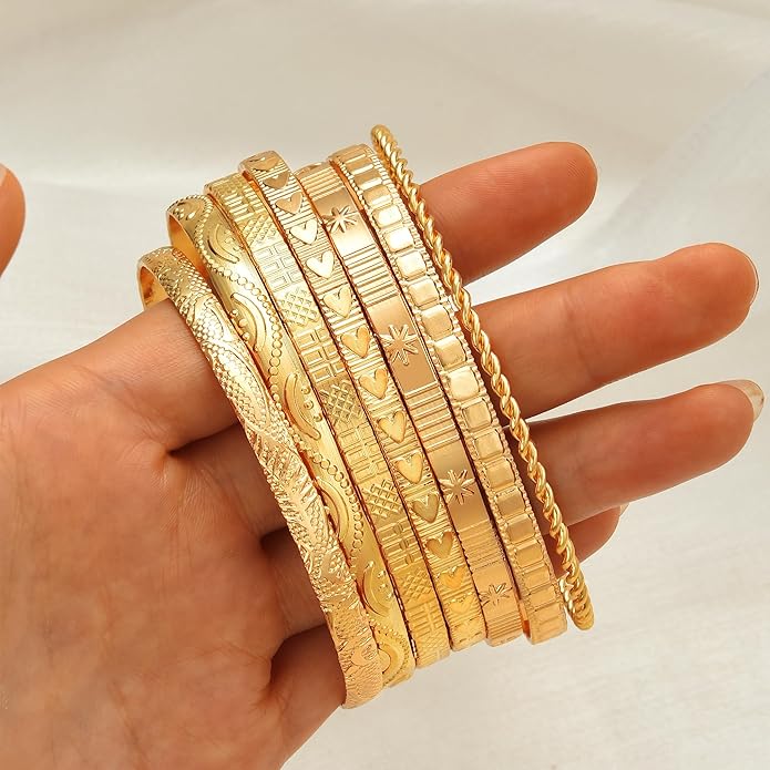 ÌF ME Gold Bangle Bracelets for Women, Indian Bangles Stackable Set, Multi Layer Textured 14K Gold Plated Chunky Bracelets Boho Jewelrys Set