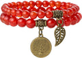 Bivei Natural Semi Precious Gemstone beads bracelet for women - Life Tree and Leaf Charm Energy Reiki Crystal Stretch Bracelets