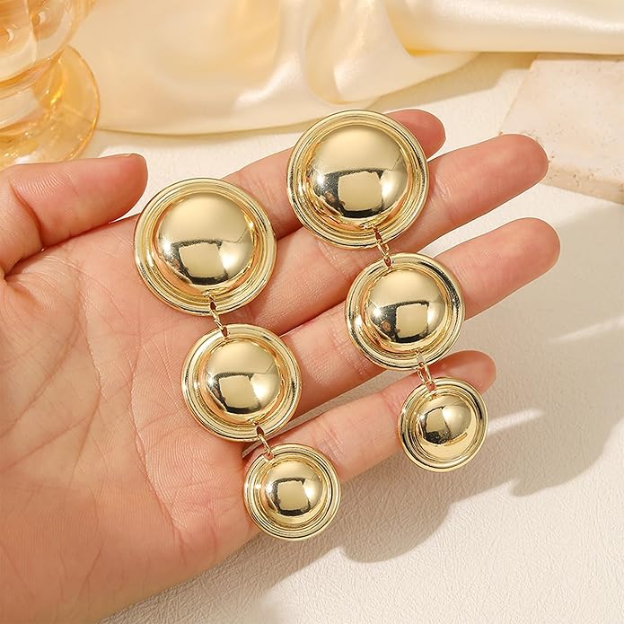 Chunky Gold Earrings for Women - Hammered Gold Plated Dangle Drop Jewelry Gifts