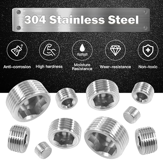 18 Pcs 304 Stainless Steel Pipe Plugs Assortment Set - Image 3