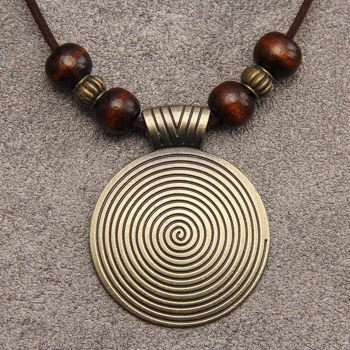 GelConnie Boho Necklaces for Women Vintage Silver Circles Long Pendant Necklace Cowgirl Sweater Necklace Adjustable Leather Choker Necklace for Women