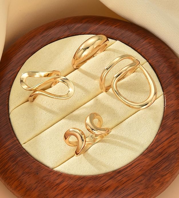 YEEZII 20 Pcs Gold Ring Set for Women, Chunky Statement Flower Finger Midi Rings, Big Boho Stacking Rings Pack Trendy Stuff Jewelry Gift