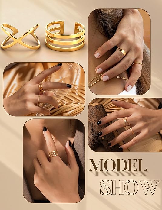 HAIAISO Silver Rings for Women Non Tarnish Stainless Steel Rings Set Dainty Gold Band Ring Stack Simple Stackable Thumb Pinky Ring for Multiple Size