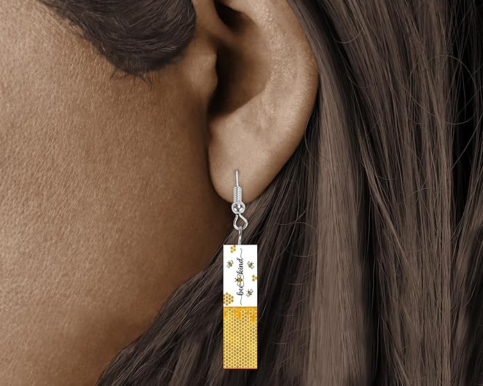 Earrings Handmade Bar Wood Earrings Light Weight Printed Image Dangle Earring Jewelry