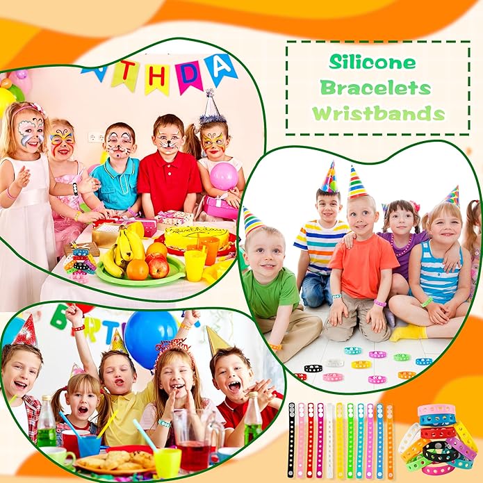 66 Pcs Silicone Charm Bracelets Adjustable Cute Kids Rubber Bracelets Bulk Colorful Wristbands with Holes for Shoe Birthday Party Gifts Identify, 11 Colors