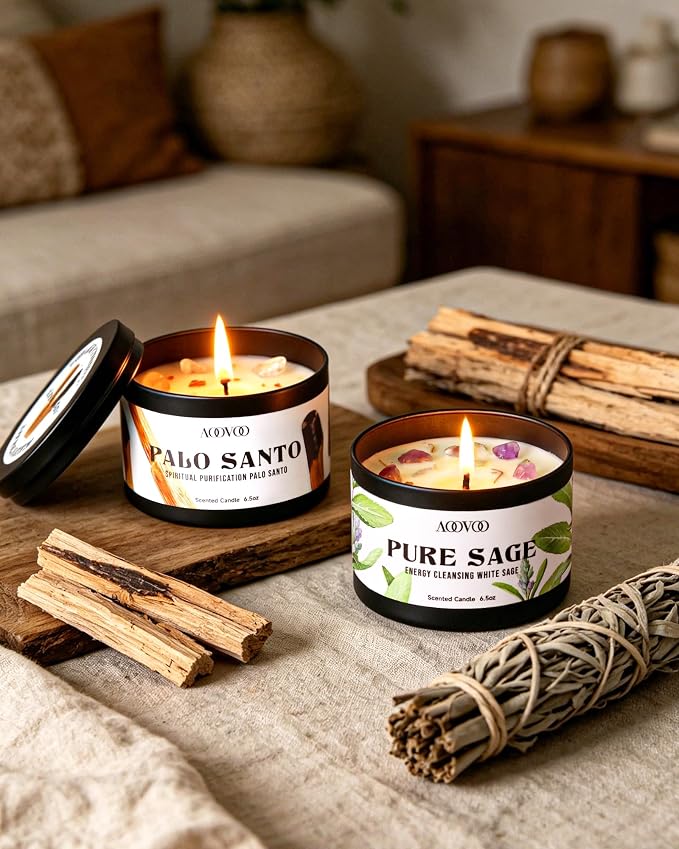 AOOVOO 2 Sage Candle & 2 Palo Santo Candle Set - Image 5