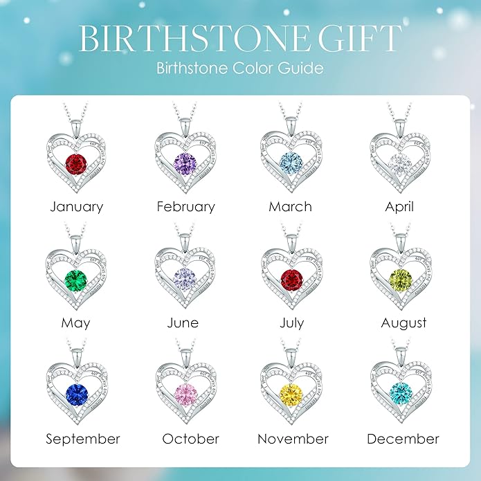 CDE Valentine's Day Gift Forever Love Heart Necklaces for Women, Wedding Anniversary, Birthday Mothers Christmas Day Gifts for Mom, Mother, Wife, S925 Silver Jewelry with Birthstone Pendant
