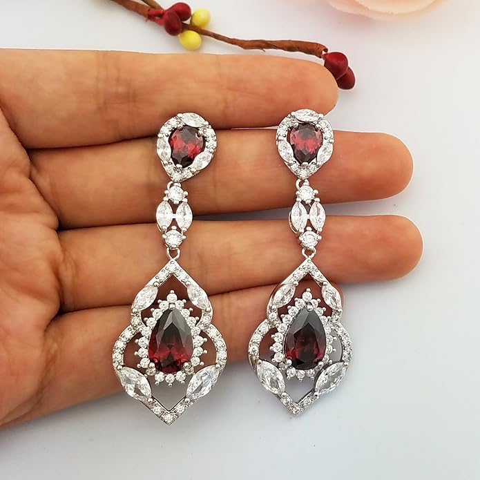 SELOVO Wedding Teardrop Dangle Earrings Silver Tone Vintage Chandelier Earrings Zircon