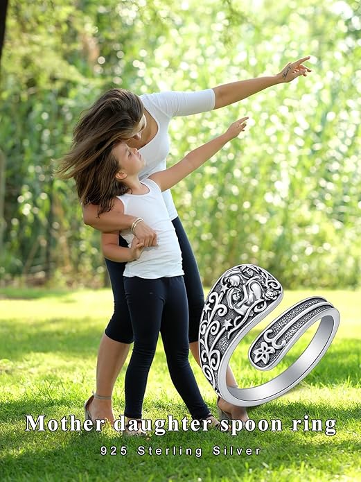 Midari Sun and Moon/Bee/Celtic/Life of Tree/Lotus Spoon Ring for Women 925 Sterling Silver Adjustable Ring Open Ring for Women Men Halloween Birthday Gift