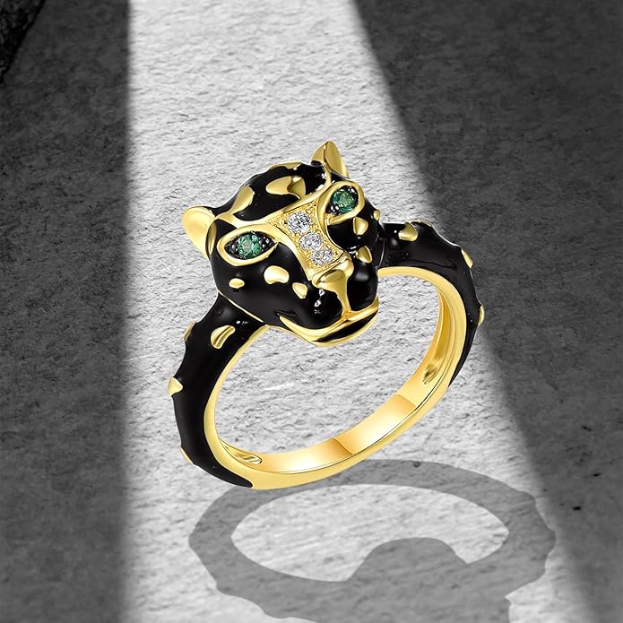 Santuzza Panther Ring 925 Sterling Silver Leopard Rings Cubic Zirconia Green Spinel Jaguar Jewelry