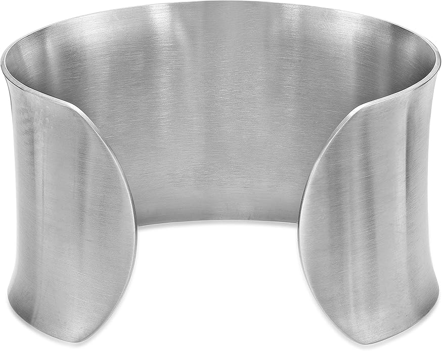 Lavari Jewelers 7 Inches Long Wide Open Cuff Bangle Bracelet for Women I 2.5 Inches in Diameter and 1.5 Inches in Height I Ion Plated Stainless Steel or Satin Finish Bangle for Her I Wide Bracelet