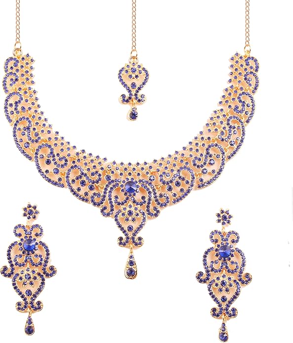Touchstone Indian jewelry set for women bollywood gold jewellery wedding outfits necklace sets earrings bridal maang tikka fancy costume girls big desi accessories rhinestone in gold or silver tone