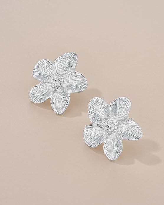 18K Gold Plated Large Chunky Flower Statement Earrings for Women by SNGIA, Summer Beach Floral Handmade Drop Jewelry, Maximalist Wedding Date Birthday Gift, Bold Exaggerated Textured Dangle Trendy Ribbed Jewelry, 18K Gold Plated Chandelier Fashion Acce...