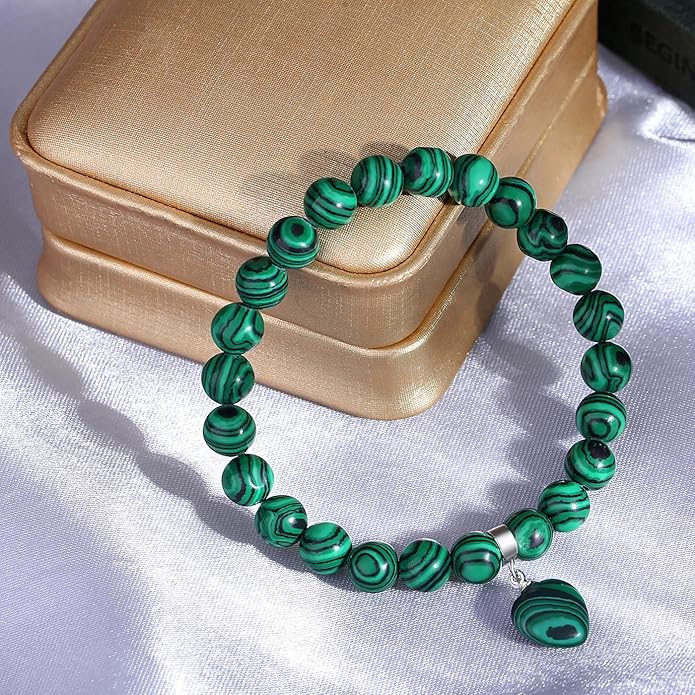 MAIBAOTA Healing Crystal Bracelet for Women, 8 mm Natural Gemstone Beaded Bracelet, Love Heart Bracelet Jewelry Gifts for Birthday Mothers Day Valentine's Day Anniversary