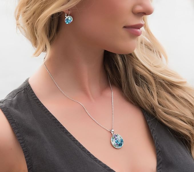 Leafael Ocean Bubble Women's Crystal Jewelry Set Costume Fashion Pendant Necklace Earring, Silver Tone or 18K Rose Gold Plated, 18" + 2", Birthday Gifts for Women