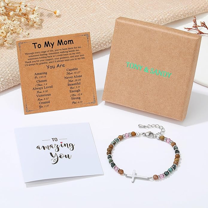 TONY & SANDY Christian Cross Bracelet for Women, Valentine's Day Gifts for Her, Confirmation Baptism Easter Gifts, Unique Gift for Friends Daughter Mom Sister in Christ Birthday Christmas