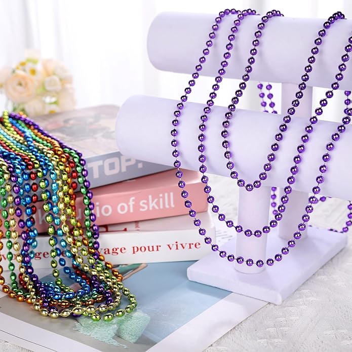Mardi Gras Beads Necklaces, 33 Inch Plastic Beads for Party Favors, Festival Decorations, Parade Throws, Christmas, St. Patrick's Day Celebrations
