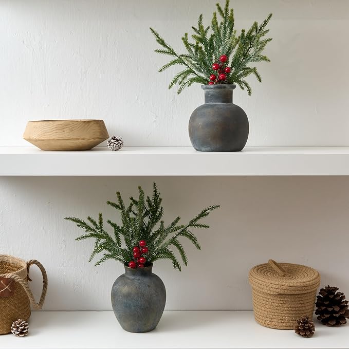 SIDUCAL Ceramic Rustic Farmhouse Vase | 6 Inch Pottery Decorative Flower | Boho - Image 9