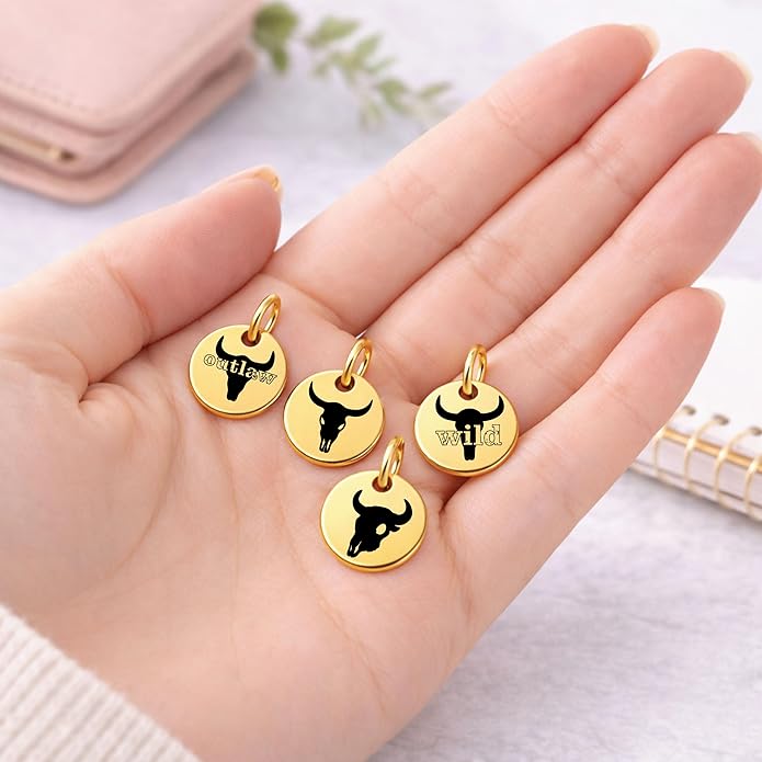SM Design Western Charm Set of 4 – Stainless Steel Western Charms for Bracelets & Necklaces – Cowgirl, Ranch & Country Style Jewelry Charms – Western Gift for Women & Moms