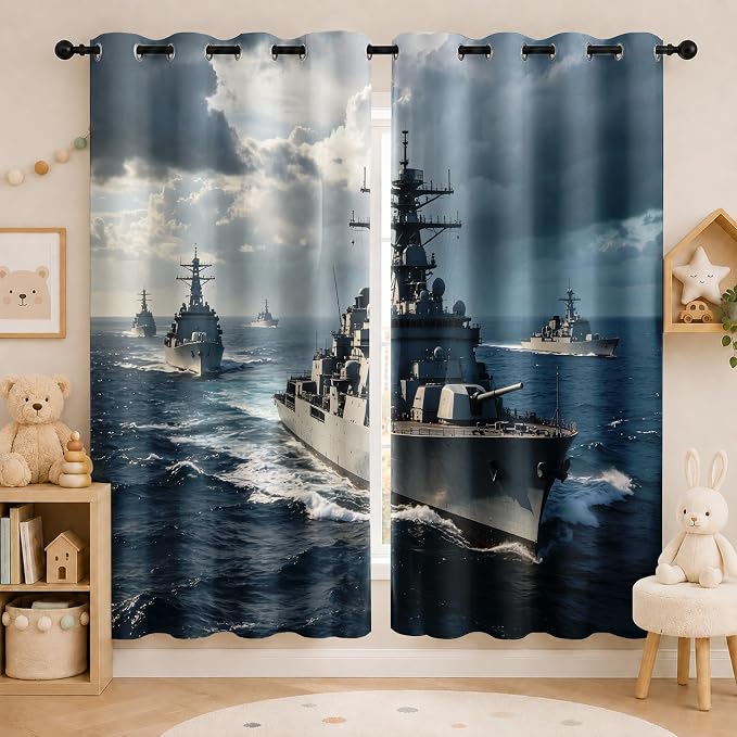 Naval Warships Blackout Curtains 52 x 72 Inch Length Set of 2 | Ocean - Image 2