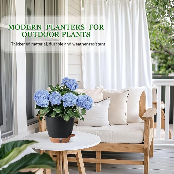 2 Pack 8 Inch Pots for Plants Indoor, Plastic Self Watering Planters | Drainage - Image 8