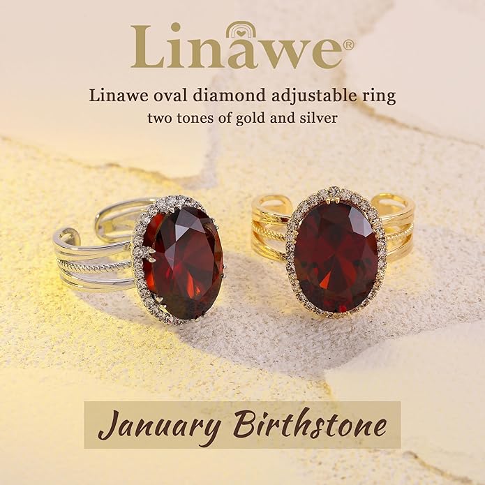 Linawe Birthstone Chunky Adjustable Rings for Women, Gold/Silver/Rose Gold Statement Rings, Imitation Diamond Fake Gemstone Crystal Cocktail Ring, Cubic Zirconia Costume Jewelry