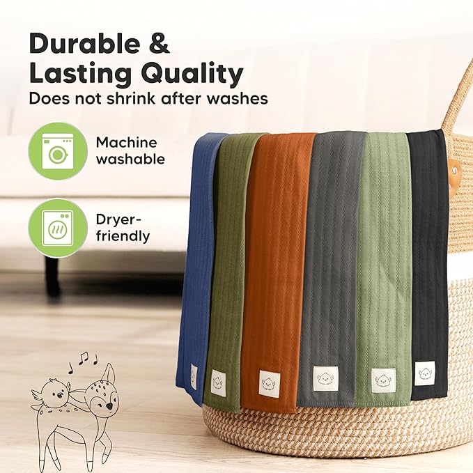 KeaBabies Organic Cotton Burp Cloths Baby Girl, Boy - 6-Pack Large Burping Clothes for Babies, Spit Up Rags, Super Soft & Absorbent Newborn Wash Towels, Gender Neutral, Non-Shrink (Stria, Basic)