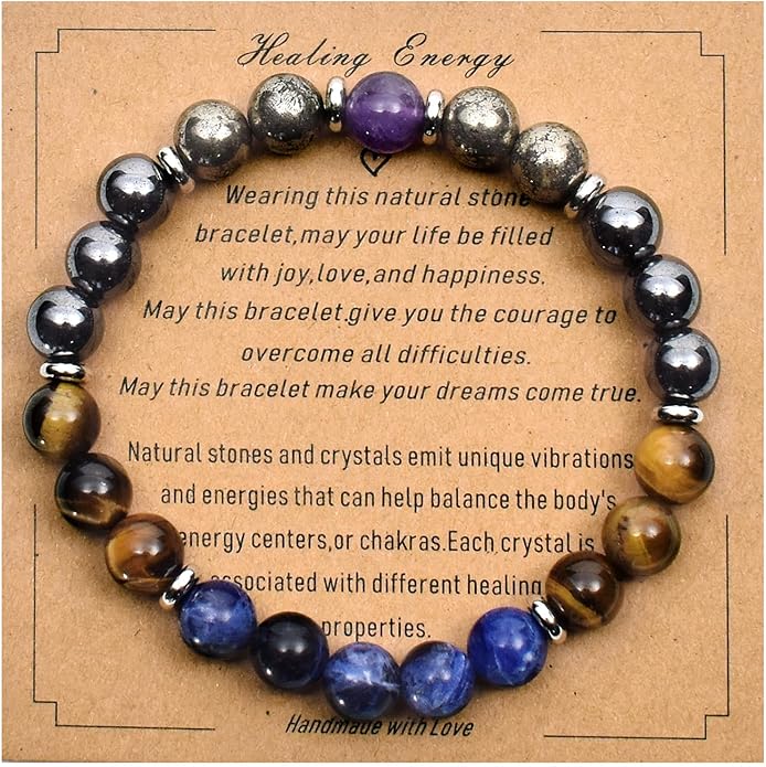 Strong Healing Crystal Bracelet 8MM Genuine Stone Bracelet Lucky Beaded Bracelet Chakra Bracelet 6.5 inch Positive Energy Inspirational Gifts for Women Mom