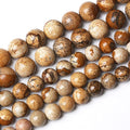 Natural Picture Jaspers Stone Beads Round Smooth Gemstones Loose Spacer Beads for Jewelry Making DIY Necklaces Bracelets 6mm 61pcs 15"