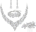 BriLove Wedding Bridal Jewelery for Women Austrian Crystal Teardrop Cluster Statement Necklace Dangle Earrings Link Bracelet Set
