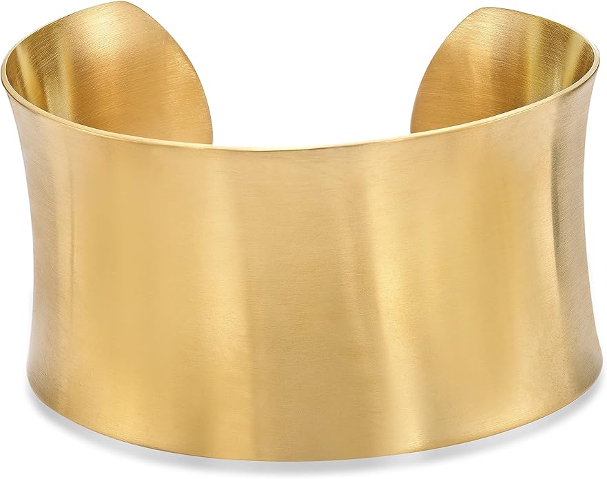 Lavari Jewelers 7 Inches Long Wide Open Cuff Bangle Bracelet for Women I 2.5 Inches in Diameter and 1.5 Inches in Height I Ion Plated Stainless Steel or Satin Finish Bangle for Her I Wide Bracelet