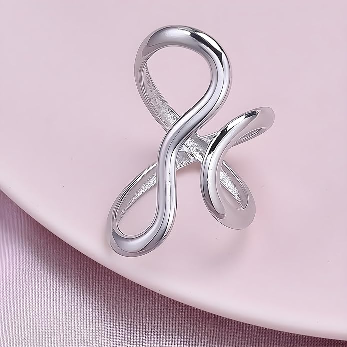 Chunky Rings For Women, Gold Silver Thumb Ring Asymmetrical Wavy Curve Ring Adjustable Non Tarnish Dainty Stainless Steel New Year Anniversary Birthday Jewelry Gift