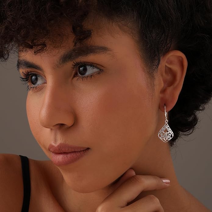 LeCalla 925 Sterling Silver Filigree Dangle Drop Leverback Earrings for Women | Long 925 Silver Dangle Leverback Earrings Hypoallergenic Filigree Tear drop Earrings Jewelry