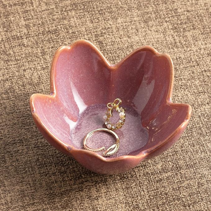 Floral Ceramic Jewelry Tray, 3.5" Ring Holder Trinket Bowl | Petite bowl keeps by Unknown