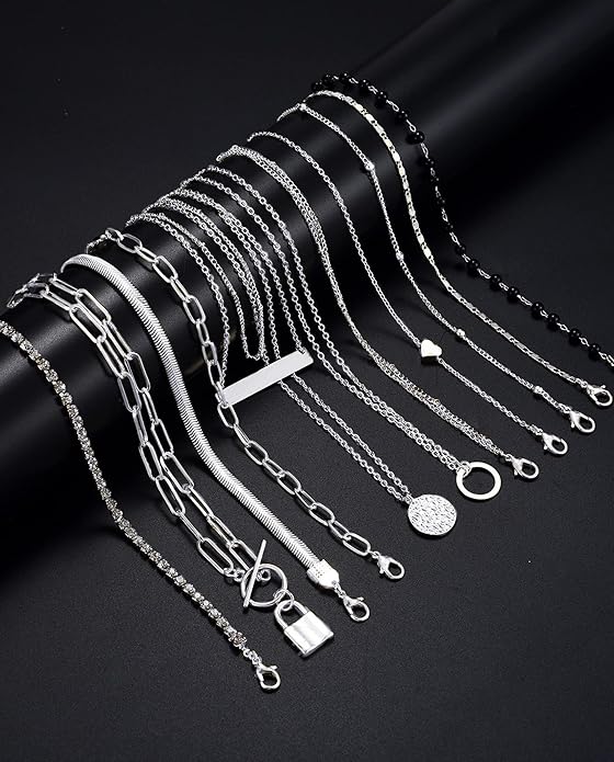 12pcs Chain Gold Bead Necklace Coin Moon Star Pearl Pendant Chain Choker Multilayer Necklace Leather Cord Set for Women Men Adjustable Gold Tone