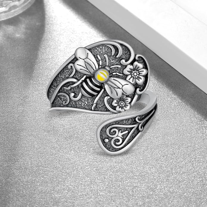 Spoon Rings for Women 925 Sterling Silver Hummingbird/Butterfly/Bee/Red Cardinal/Pink Flamingo Adjustable Thumb Rings Vintage Boho Antique Jewelry Gifts