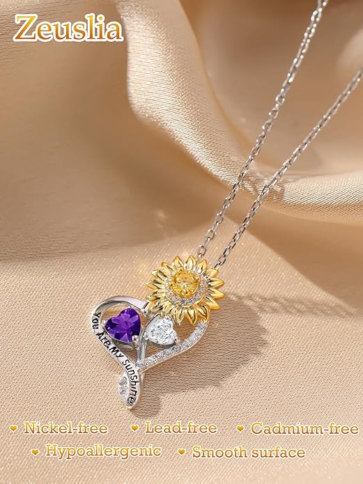 Valentine's Day Gifts for Wife 925 Sterling Silver Double Birthstone Pendant Necklaces I Love You for Always and Forever Necklace Anniversary Birthday Gifts for Wife Girlfriend Mom Her