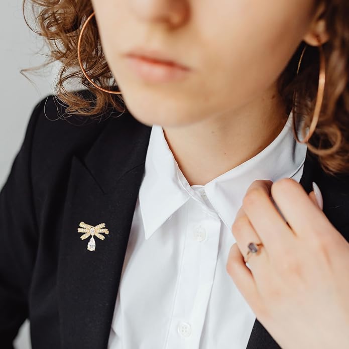 Bow Knot Pin Rhinestone Crystal Pearl Brooch 18k Gold Plated Lapel Pin Birthday Jewelry Gift for Women Men