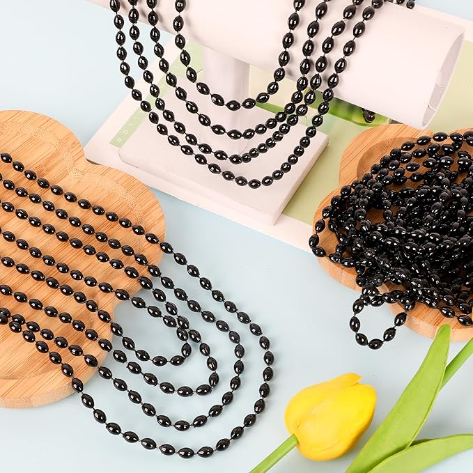 Bead Necklace, 100PCS Halloween Oval Black Bead Necklaces Stuff Accessories, 32" Mardi Gras Beads Necklace Costume, Festival Parade Throw for Halloween Wedding Party Events Supplies Decorations