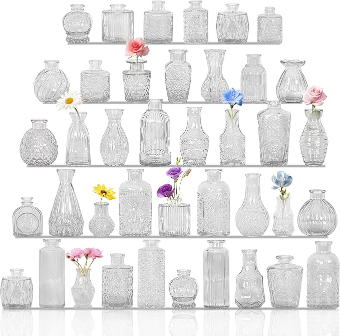 Set of 40 Glass Bud Vases, Small Clear Glass Vases in Bulk, Mini Vintage by Fivenl