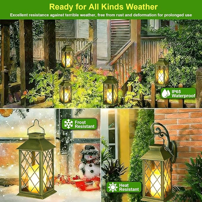 14" Large Tempered Glass Solar Lanterns Outdoor Waterproof | Bronze retro solar - Image 6